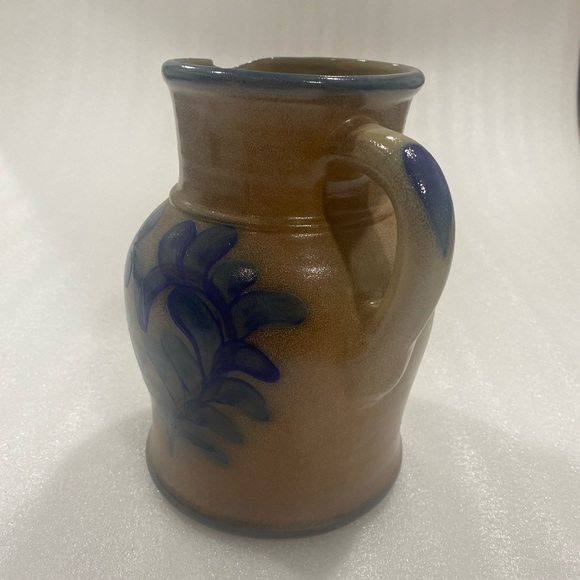 Beaumont Brothers Pottery 9” Salt Glazed Pitcher With Handle Blue Heart Design - Picture 2 of 10